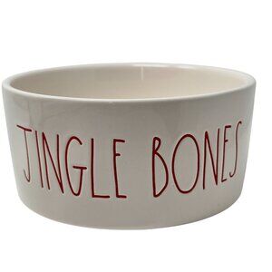Rae Dunn Jingle Bones Red Letter Dog Bowl 6in Holiday Pet Dish Christmas Ceramic